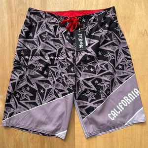 SO CAL CALIFORNIA REPUBLIC METEORITE Men’s Black Board Shorts Trunks 34 NWT $44